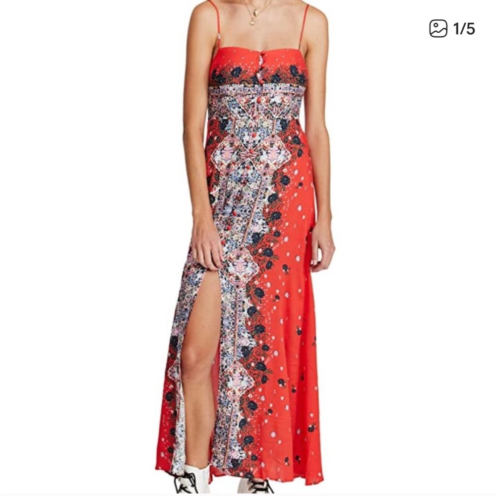 Free People Strapless Red Morning Song Floral Dress